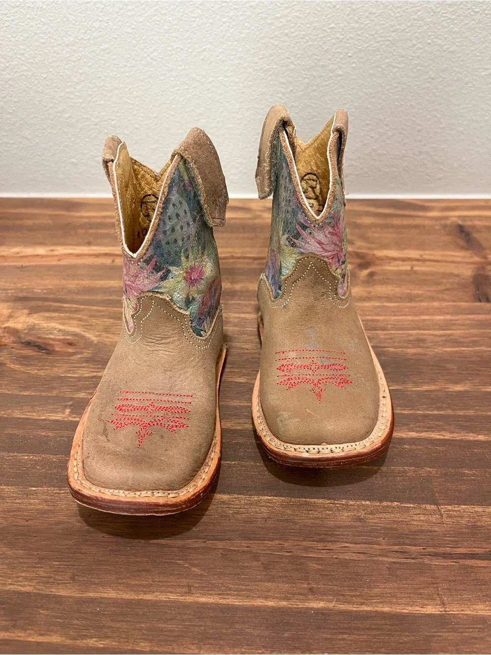 Roper Cowbabies Infant Tan Nubuck/Cactus Print Boots Sz 3